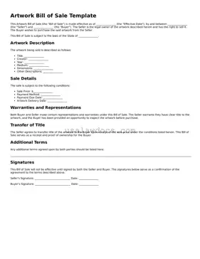 Free Artwork Bill of Sale Form