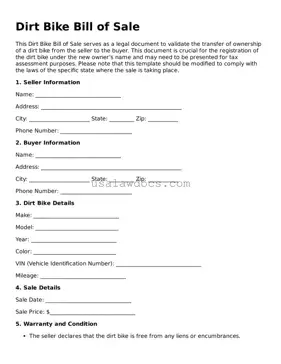 Free Dirt Bike Bill of Sale Form