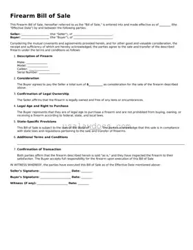 Free Firearm Bill of Sale Form