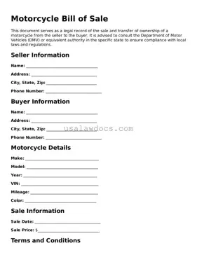 Free Motorcycle Bill of Sale Form