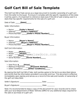 Free Golf Cart Bill of Sale Form