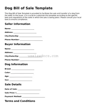Free Dog Bill of Sale Form