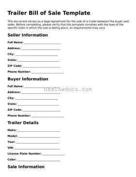 Free Trailer Bill of Sale Form