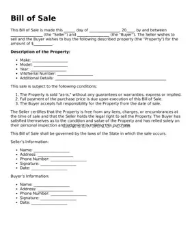 Free Bill of Sale Form