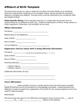 Free Affidavit of Birth Form