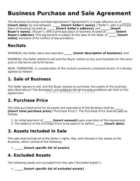 Free Business Purchase and Sale Agreement Form