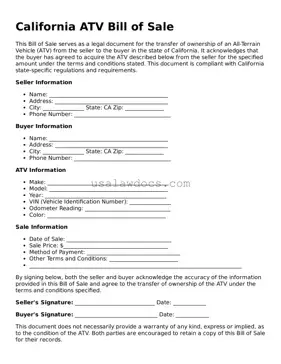 Attorney-Approved  ATV Bill of Sale Form for California