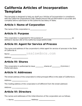 Attorney-Approved  Articles of Incorporation Form for California