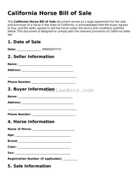 Attorney-Approved  Horse Bill of Sale Form for California