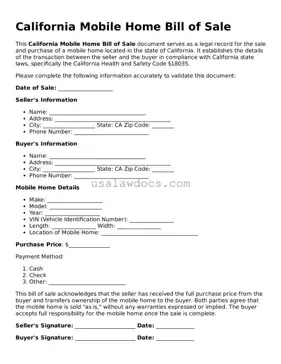 Attorney-Approved  Mobile Home Bill of Sale Form for California
