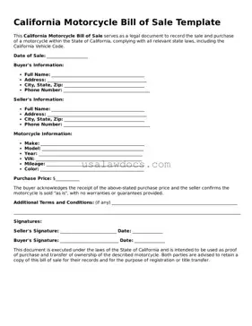 Attorney-Approved  Motorcycle Bill of Sale Form for California