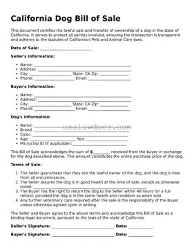 Attorney-Approved  Dog Bill of Sale Form for California