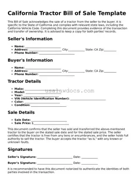 Attorney-Approved  Tractor Bill of Sale Form for California