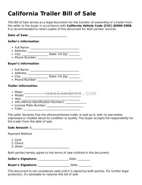 Attorney-Approved  Trailer Bill of Sale Form for California