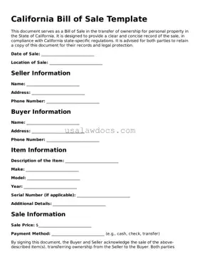 Attorney-Approved  Bill of Sale Form for California