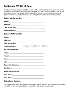 Attorney-Approved  RV Bill of Sale Form for California