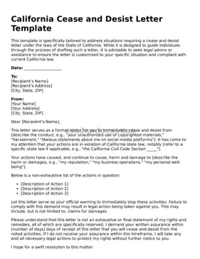 Attorney-Approved  Cease and Desist Letter Form for California