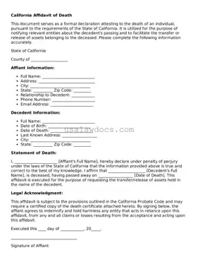 Attorney-Approved  Affidavit of Death Form for California