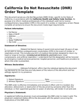 Attorney-Approved  Do Not Resuscitate Order Form for California