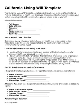 Attorney-Approved  Living Will Form for California