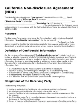 Attorney-Approved  Non-disclosure Agreement Form for California