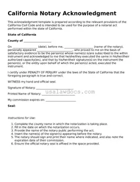 Attorney-Approved  Notary Acknowledgement Form for California