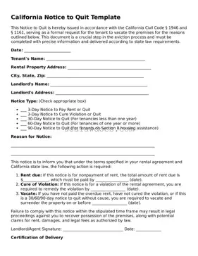 Attorney-Approved  Notice to Quit Form for California