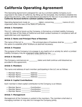 Attorney-Approved  Operating Agreement Form for California