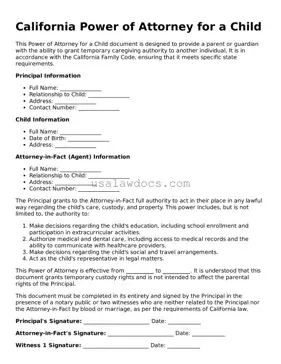 Attorney-Approved  Power of Attorney for a Child Form for California