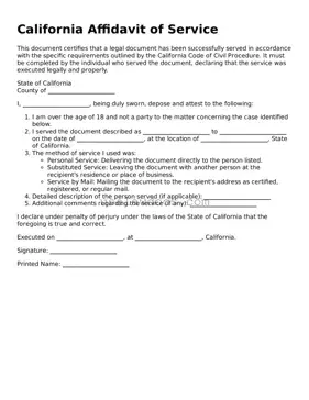 Attorney-Approved  Affidavit of Service Form for California