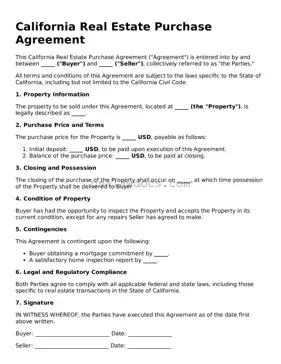 Attorney-Approved  Real Estate Purchase Agreement Form for California