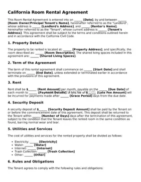 Attorney-Approved  Room Rental Agreement Form for California