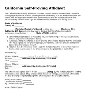 Attorney-Approved  Self-Proving Affidavit Form for California