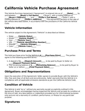 Attorney-Approved  Vehicle Purchase Agreement Form for California