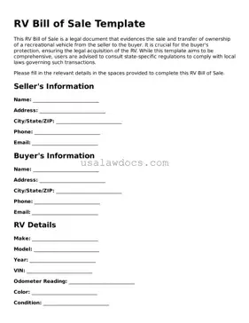 Free RV Bill of Sale Form