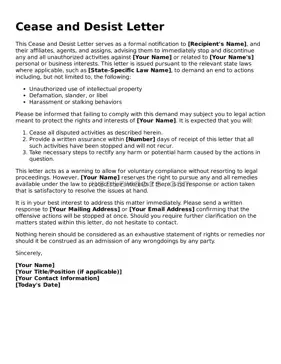 Free Cease and Desist Letter Form