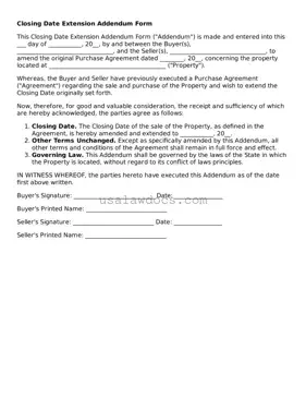 Free Closing Date Extension Addendum Form Form