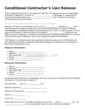 Free Conditional Contractor’s Lien Release Form