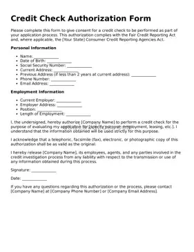 Free Credit Check Authorization Form
