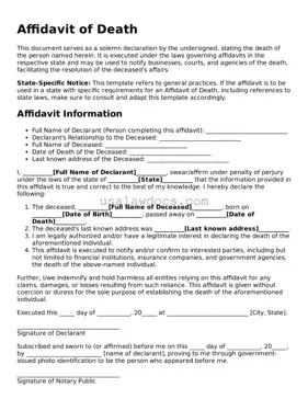 Free Affidavit of Death Form