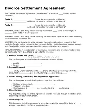 Free Divorce Settlement Agreement Form