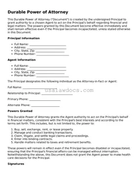 Free Durable Power of Attorney Form