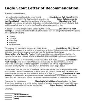 Free Eagle Scout Letter of Recommendation Form