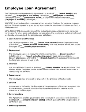 Free Employee Loan Agreement Form
