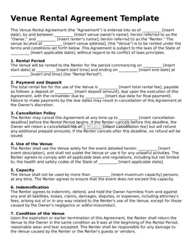 Free Venue Rental Agreement Form