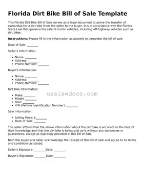 Attorney-Approved  Dirt Bike Bill of Sale Form for Florida