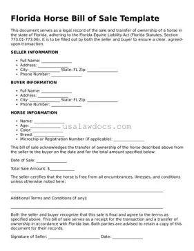 Attorney-Approved  Horse Bill of Sale Form for Florida