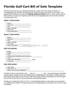 Attorney-Approved  Golf Cart Bill of Sale Form for Florida