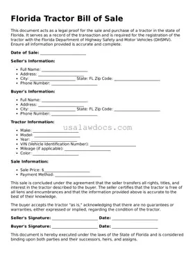 Attorney-Approved  Tractor Bill of Sale Form for Florida