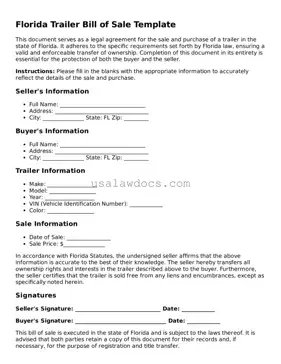 Attorney-Approved  Trailer Bill of Sale Form for Florida